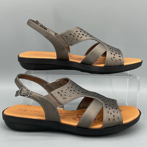 NEW Easy Street Women’s Bolt Decorative Cutout Flat Sandals Pewter Size 10M - Picture 1 of 10